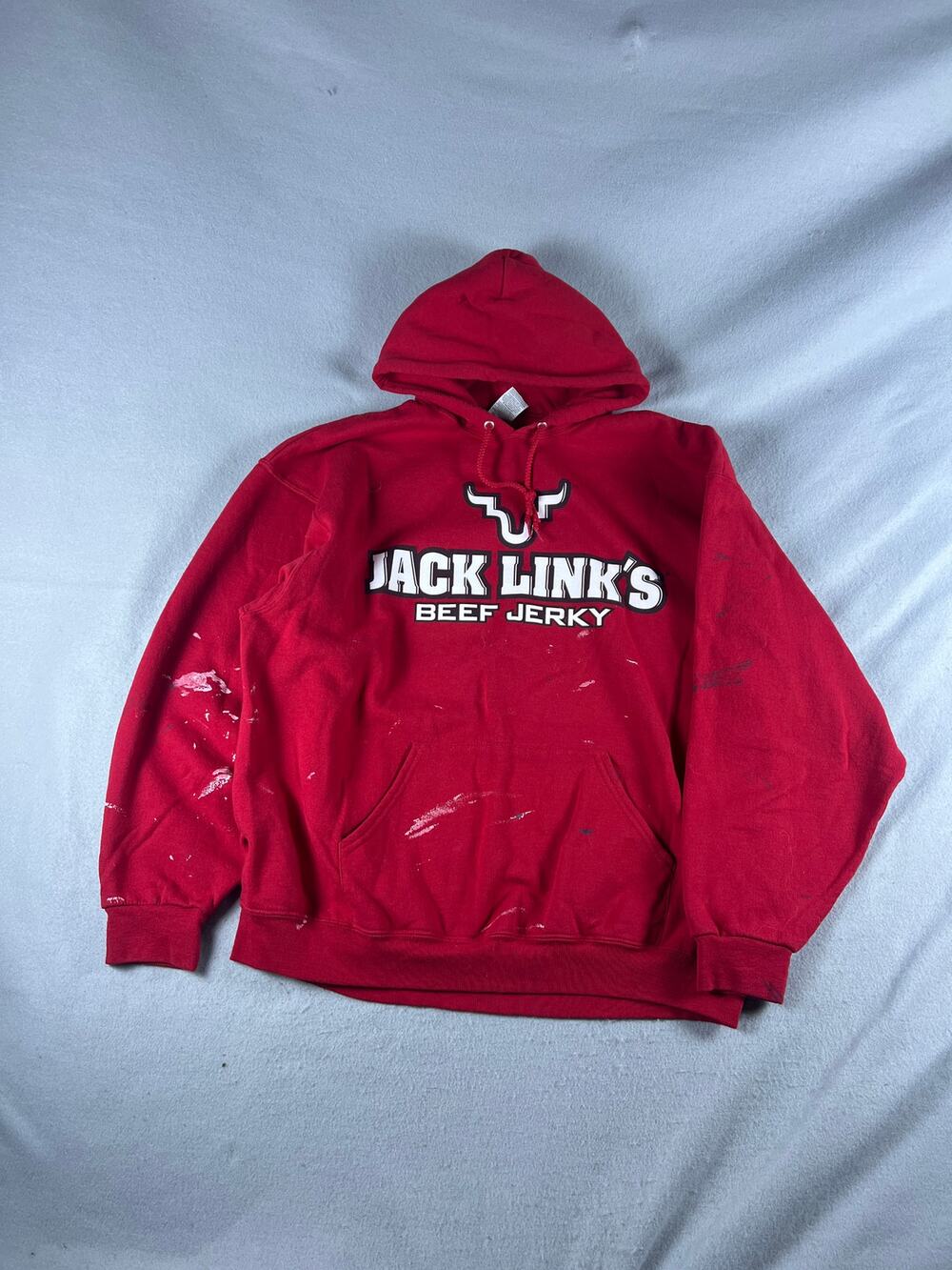Jack Links Beef Jerky Hoodie Mens 2XL Red Fleece Spellout Graphics Sweatshirt